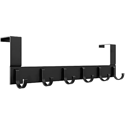 AiQInu Door Hook Black Stainless Steel - Door Hook Rack with 6 Hooks Door Hook Rack Clothes Hooks Door No Drilling - Hooks Suitable for Thicker Doors (4-4.5 cm), Door Hooks Strong Hooks, Door Hooks 6 Cover