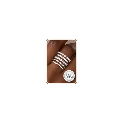 ZNBOH 5PCS Bague Femme Argent Bagues Plaqué Or 18 Carats Bague con Zirconium Empilable Pouce Phalange Alliance Fine de Fiançailles Mariage Promesse Bague Lot Cadeau Anniversaire Bijoux