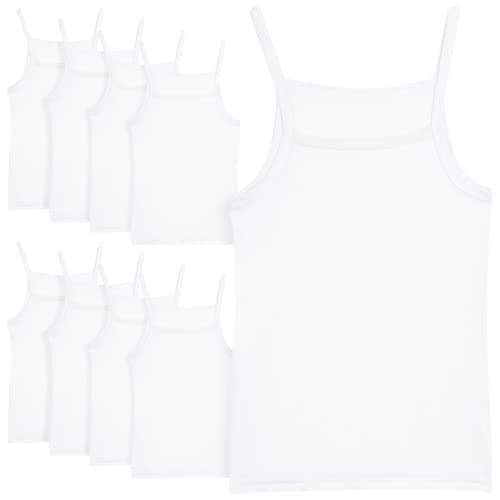 Girls Camisole - 9 Pack Tagless Soft Cotton White Tops, Spaghetti Strap Undershirts for Girls (Sizes: 2T-16)