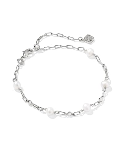 Kendra Scott Ashton Delicate Chain Bracelet, Rhodium-Plated Brass, Fashion Jewelry for Women, Freshwater Cultured Pearl