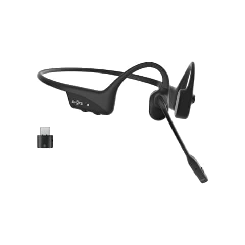 SHOKZ OpenComm2 UC - Bone Conduction Bluetooth Stereo Computer Headset with Boom Mic, USB-C Compatible with PC and Mac, Zoom Certified, with Bookmark, Black Cover