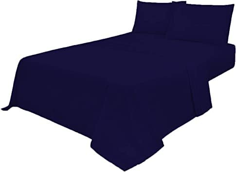 Axcent Comfort Non Iron Plain Dyed Bed Sheets Set (Flat Sheet & Fitted Sheet with 1 Pillow Case) 3 Pcs Soft Pollycotton Percale (Navy, Single Sheet Set)