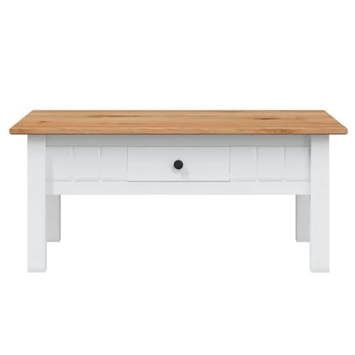 Table basse blanche style maison de campagne en pin massif avec tiroir - 6