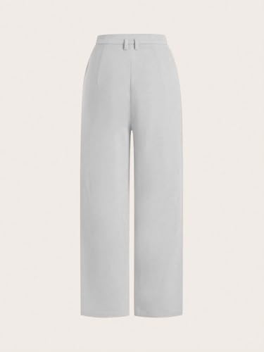 Image of Shasmi Women's High Waist Pleated Straight Leg Trousers - Elegant Solid Color Work Pants with Pockets, Casual Office Wear Polyester Blend Wide Leg Suit Pants (Trouser 235)