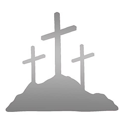 Image of Calvary Crosses Christian Jesus (Metallic Silver) (Set Of 2) Premium Waterproof Vinyl Decal Stickers For Laptop Phone Accessory Helmet Car Window Bumper Mug Tuber Cup Door Wall Decoration