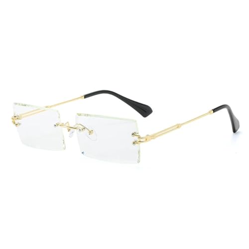 Lunettes de soleil rectangulaires sans monture UV400 pour homme et femme en alliage léger