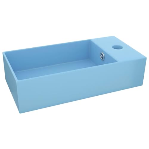 vidaXL Lavabo de Salle de Bain avec Trop-plein Vasque à Poser de Toilette Lave-mains de Cuisine Salle Cosmétique Maison Céramique Bleu Clair