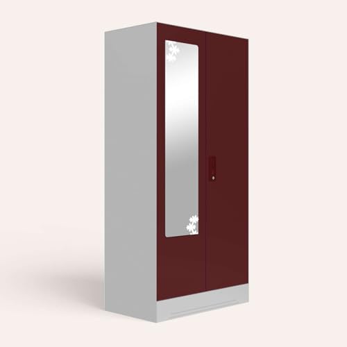 Image of Interio by Godrej Almirah Slimline 2-Door Steel Almirah, Cupboard for Clothes (Russet), 1-Year Warranty, 4 Shelves, 1 Drawer, 1 Locker, Star Design Mirror