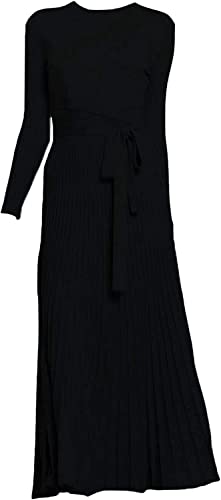 Image of Women's Long Sleeve Sweater Dress Ankle Length Fall Dress Vneck Knit Winter Dress