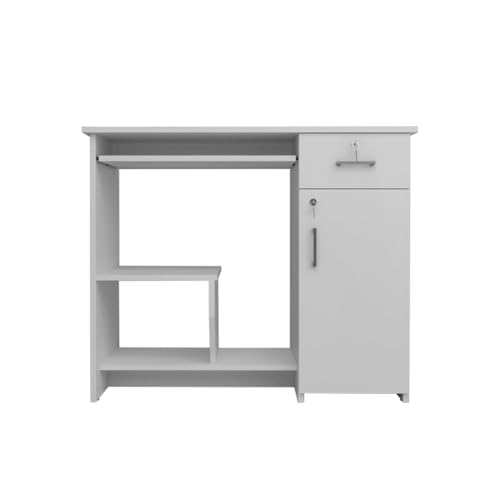 Image of Buker Engineered Wood Computer Desk with Storage Cabinet and Drawer | Multi-Purpose Study Table | Computer Table for Students | Office Table with 1 Drawers | 1 Year Warranty - White
