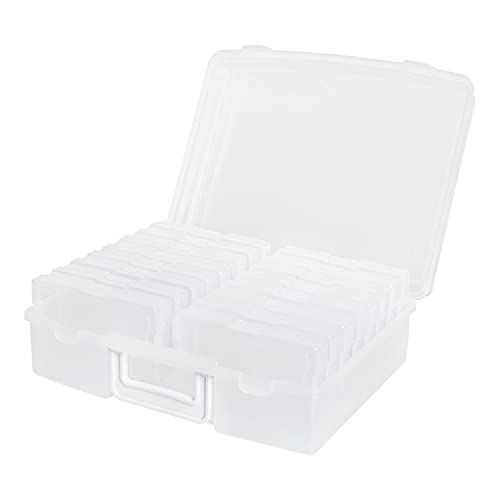 Novelinks Transparent 4 x 6 Photo Cases and Clear Craft Keeper with Handle - 16 Inner Cases Plastic Storage Container Box (Clear)