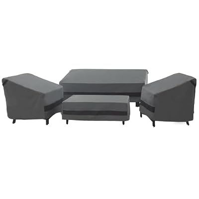 loriano Patio Furniture Cover Set, 4 Piece Outdoor Furniture Cover Waterproof, 600D Heavy Duty Lawn Patio Set Covers (Large, Grey)