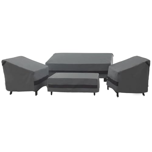 loriano Patio Furniture Cover Set, 4 Piece Outdoor Furniture Cover Waterproof, 600D Heavy Duty Lawn Patio Set Covers (Large, Grey)