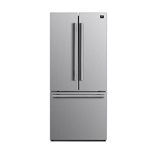 Forno 30" Inch w. French Door Refrigerator with Bottom Freezer and 17.5Cu. Ft. Total Capacity - Stainless Steel No Frost Fridge with Adjustable Glass Shelves and Child Safety Lock - Silver (Ice Maker)