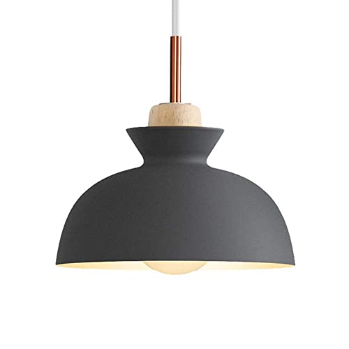 Lámpara colgante de techo nórdica en madera clara y metal para mesita de noche