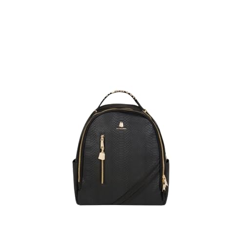 Image of Tote&Carry Apollo BFF Backpack for Women, Vegan Leather, Water-Resistant, Carry-On Luggage for Travel, Work & Daily Use (Snake Skin, Black)