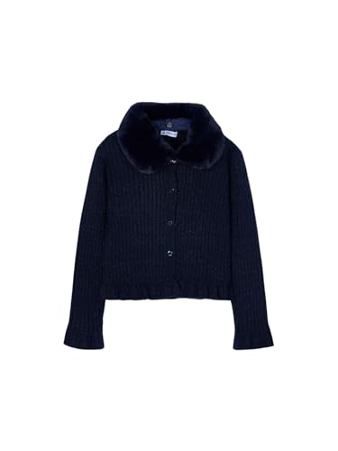 Mayoral Faux Fur Collar Cardigan for Girls Navy