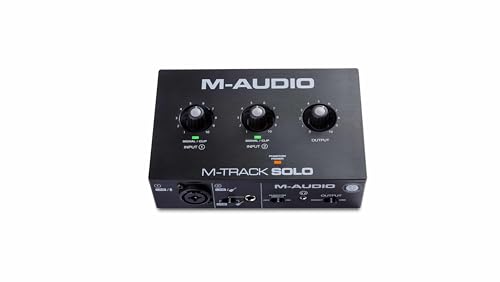 M-Audio Interface de Áudio USB M-Track Solo | 2 Canais, Entrada XLR/Line, Pré-Amplificador Crystal, Phantom 48V, Saída RCA e Fone, Compatível com PC Mac iOS