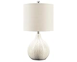 Signature Design by Ashley Rainermen 20' Modern Herringbone Ceramic Table Lamp, Off White