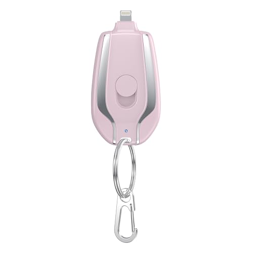 Image of Mini Keychain Emergency Charger,New Power Pod Wireless Charging Compact Portable /Travel Friendly 1500 mAh with Build in Lightning Output Pin Compatible with All iOS Devices - Pink