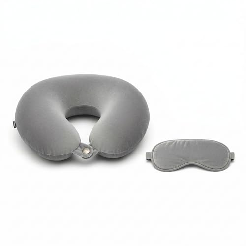 Image of Travel Neck Pillow for Adults, Fiber Filled U-Shaped Neck Support Pillow with Button Closure, Soft Plush Neck Cushion for Airplane, Car, Office & Travel (Grey)