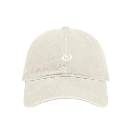 Baseballkappe Damen Sommer Einstellbare Baseballmütze mit Herzförmiges Stickmuster Retro Baseball Cap Damen Sonnenschutz Basecap Tennis Kappe Sport Cap Sommer Schirmmütze (3-Beige, One Size)