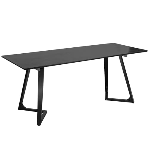 Image of DELAVIN 70.8 Inch Large Solid Wood Dinner Table for 6-8 People, Modern Oak Kitchen Table with Natural Wood Grain, Luxury Rectangular Dining Table for Family, Office, Party, Easy Assembly, Black