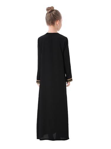 WSPLYSPJY Kids Girls Gold Embroidered Muslim Dress Abaya Long Sleeve Eid Robe Prayer Clothes3