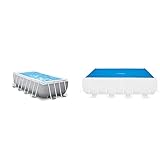Intex 26790GN 4m x 2m x 1,22m Prism Frame Rechteckiges Pool Set, Mehrfarbig & Solarabdeckplane für Ultra Frame rechteckig 400 x 200 cm, Stärke 160 Mikron, Fertigungsmaß: 378 x 186 cm, 28088, Blau
