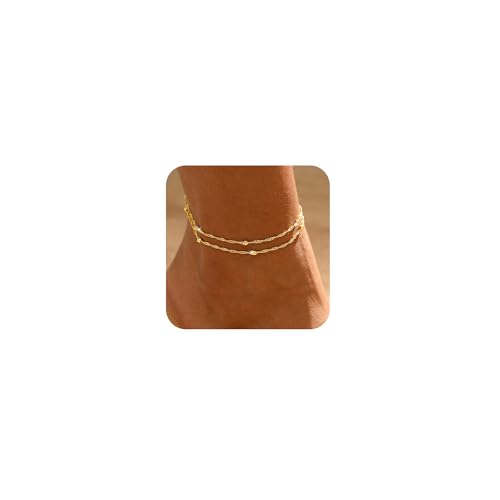 ASCOMY Anklets for Women 14K Gold Plated Ankle Bracelet for Women Waterproof Gold Layered Beads Twist Rope Chain Cute Ankle Bracelet Summer Beach Anklets Foot Chain Jewelry for Her