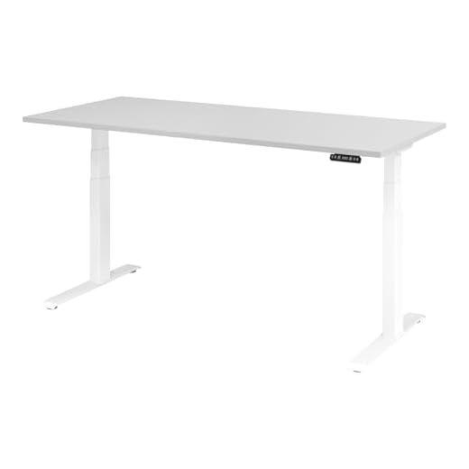 bümö elektrisch höhenverstellbarer Schreibtisch 180x80 cm in grau, Gestell weiß mit Memory-Steuerung, elektrischer Bürotisch höhenverstellbar Gaming Tisch