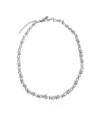 UNSHINEBAR Chaîne en fil barbelé pour homme et femme - Chaîne streetwear Barbed Wire Goth en acier inoxydable et or 18 carats - Chaîne imperméable - Collier à pointes de 5 mm de large, 45-50cm, Acier