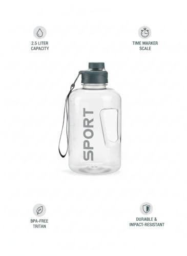 Image of 2.5 Liter Motivational Sports Gym Bottle Daily water intake with Time Markings BPA-Free. Leak proof For adults For Gym, Travel And office - White
