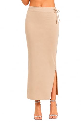 Image of Stretchable Cotton Saree Shapewear Petticoat for Women | Breathable Saree Shaper with Drawstring & Side Slits | Seamless Inskirt Petticoat for Saree Lehenga Gown | S-5XL