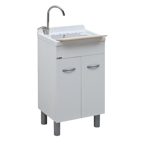 Jo-Bagno.it Mobile lavatoio in legno ATHENA con pilozzo 45 | 40 | 50 | 55 | 60 | 70 | 80 | asse di lavaggio e sifone resistente ad acqua e umidità (50 x 40)