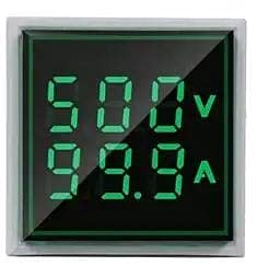 Rashri Volt+Amp Metar 0602 Digital Plastic Square Voltmeter Ammeter AC 50-500V 0-100A Ampere Voltage Current Meter Tester Dual LED Indicator Pilot Lamp Light 31 mm W/CT (Green)