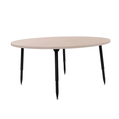 Image of Adapte Commercial Classroom Activity Table - 60 inch Round Woodgrain, ADA Compliant Tapered Legs with Glides & Casters, Adjustable Height 22-34 inch Wheelchair Accessible, School & Office Furniture