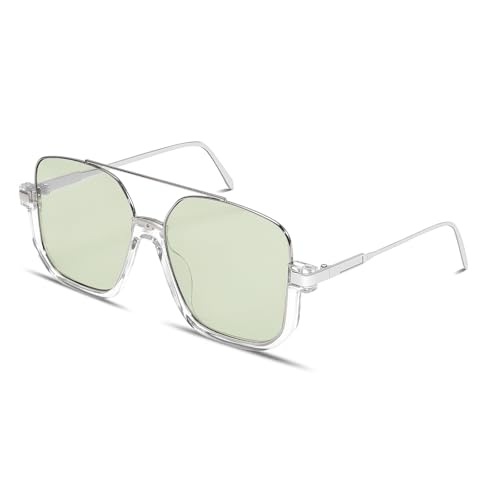 Image of GUVIVI Retro Oversized Aviator Sunglasses for Women Men Square Double Bridge Pilot Sun Glasses 70s Trendy Shades