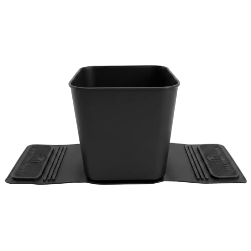 Image of Car Trash Can with Stability Wings - Leakproof Portable Garbage Bin for Fabric & Rubber Mats - Compact Durable Plastic Auto Organizer for Cars, SUVs, Trucks (Black with Flap, Small)
