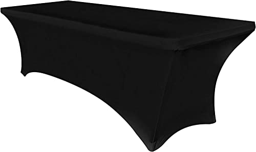 PREMIFY Tablecloth Black, Spandex Table Cover, 6 Feet-Universal Fitted Washable Rectangular Table Cloth Suitable for Weddings, Parties, Business Meet Ups and Banquets