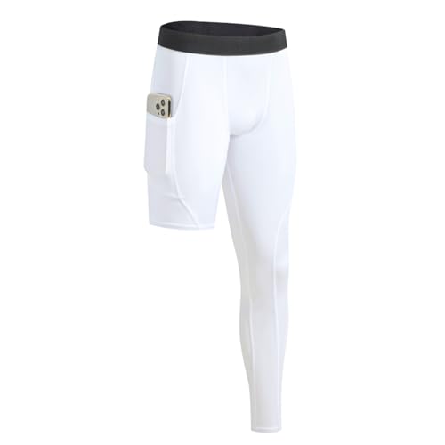 Towintec Homme One Leg Compression Collants avec Poches Legging Running Séchage Rapide Tight léger Respirant Caleçons Basketball Pantalon de Compression Fitness Entraînement Gym