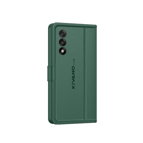 Image of KIVANO LUXE Compatible for OnePlus Nord 5 5G Luxury Handmade Leather Magnetic Flip Folio Case | Card Holder & Kickstand | Slim Protective Cover | Unisex - Green