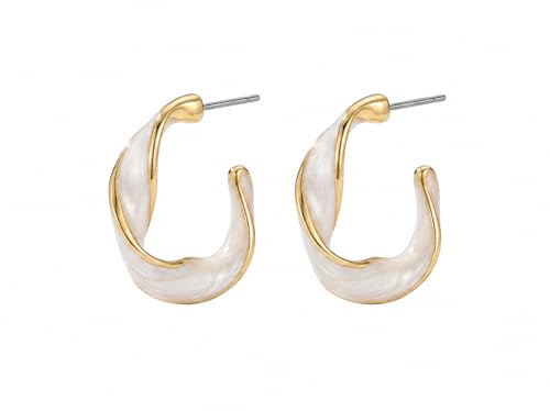 KuchhBhiKharido Twisted Open Hoop Earrings, Gold-Toned with Ivory Pearlescent Enamel