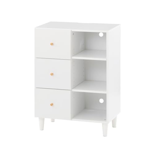 ぼん家具 サイドボード キャビネット おしゃれ 幅60.6cm リビング 収納 木製 チェスト 収納棚 木目調 飾り棚 引き出し ホワイト