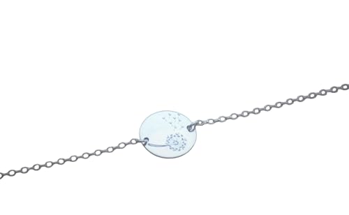 Bracelet argent massif breloque pissenlit gravé symbole de voeux et liberté