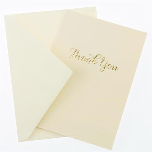 Image of Graphique Script La Petite Presse Boxed Thank you Notes - 10 Embossed and Embellished Gold Foil Cursive Thank You Cards with Matching Envelopes, 3.25 inch inch x 4.75