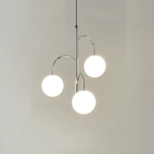 Lustre moderne du milieu du siècle globe en verre blanc lait à 3 lumières réglable