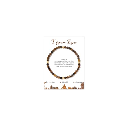 GoPaw Edelstein Armband Damen, 4mm Naturstein Armband Perlenarmband Damen Turmalin Armbands Karneol Armbands für Mama Tochter Oma Enkelin Schwester (Tigerauge)