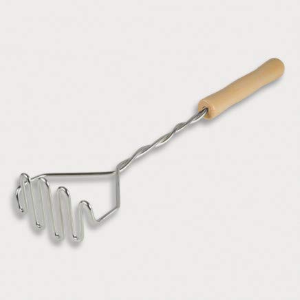 Hofmeister Holzwaren Potato Masher, Metal Waves 36 cm, for Potatoes, Vegetables, Potato Dumplings & Mashed Potatoes, Robust Potato Squeezer from Europe, Beech Wood Handle