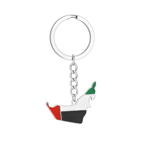 LUTAKU Porte-clés carte et drapeau des Émirats arabes unis pour homme et femme, pendentif en forme de carte des Émirats arabes unis, accessoires de bijoux en acier inoxydable, Argenté., taille unique